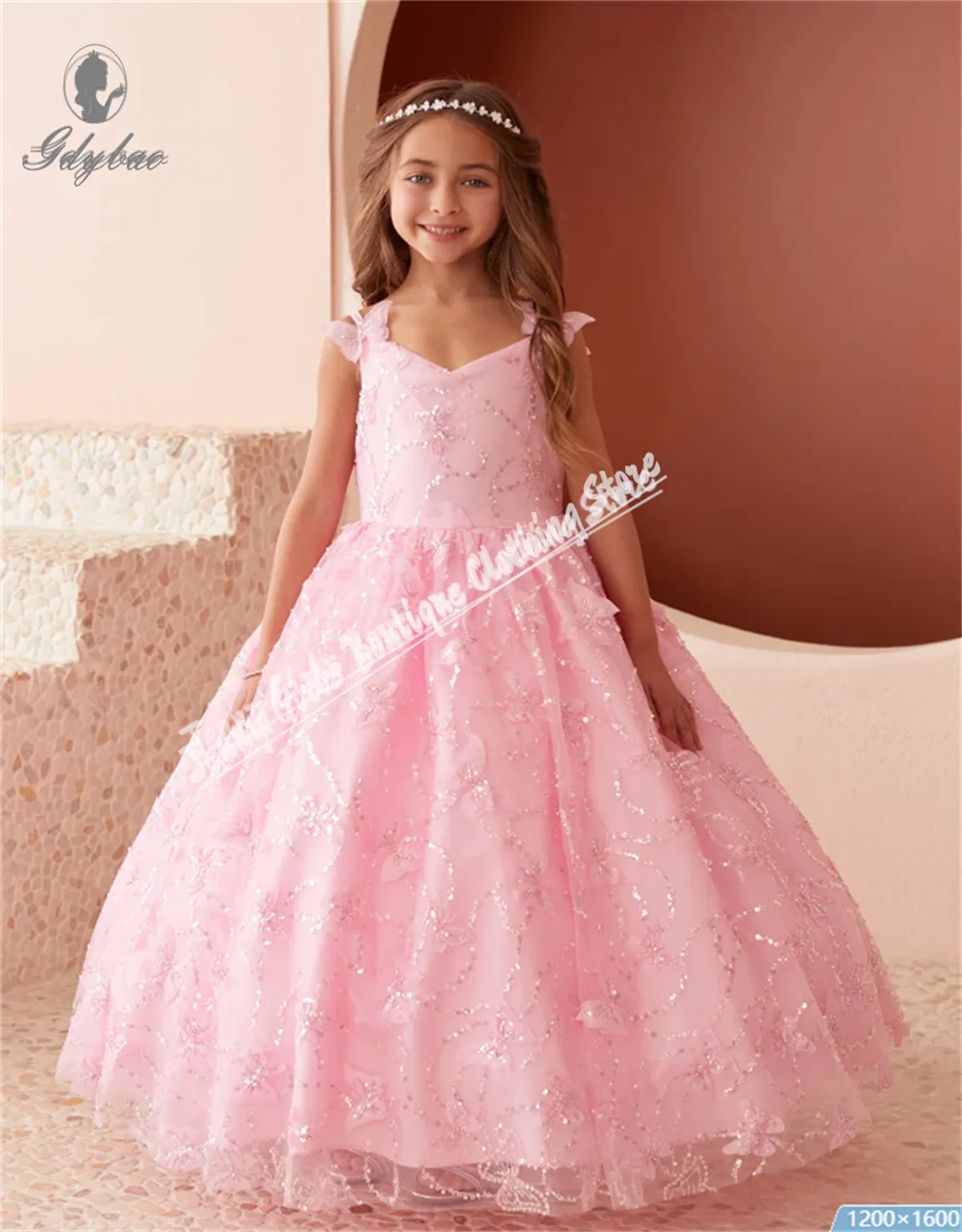 Vestidos elegantes rosas con tirantes finos y lentejuelas, vestidos Dirl de flores para fiesta de niña, boda, primera comunión, ocasiones especiales