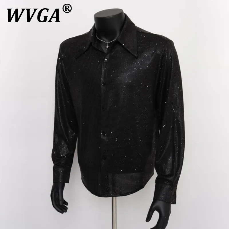 

WVGA Весна Осень Новый Мужской Прилив High Street Звездные Тяжелые Блестки Модные Рубашки С Длинным Рукавом Нишевая Стильная Повседневная Рубашка Ins W10220