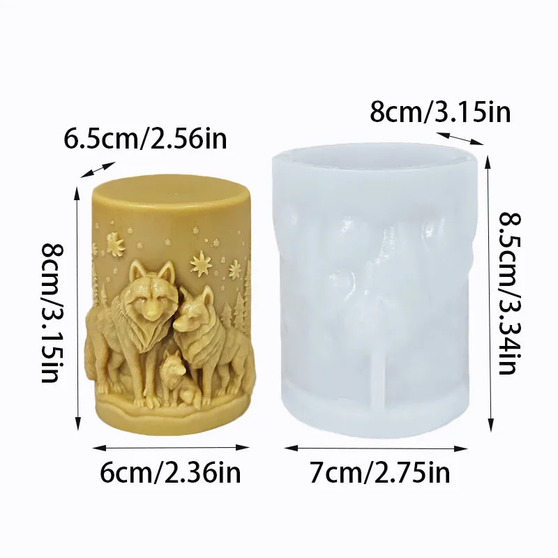 【Dreamy Snowfield】Wolf Pack Pattern 3D Silicone Candle Mold Wolf and Pine Tree Starry Sky Relief Silicone Tool Christmas and New Year Holiday Atmosphere Decoration
