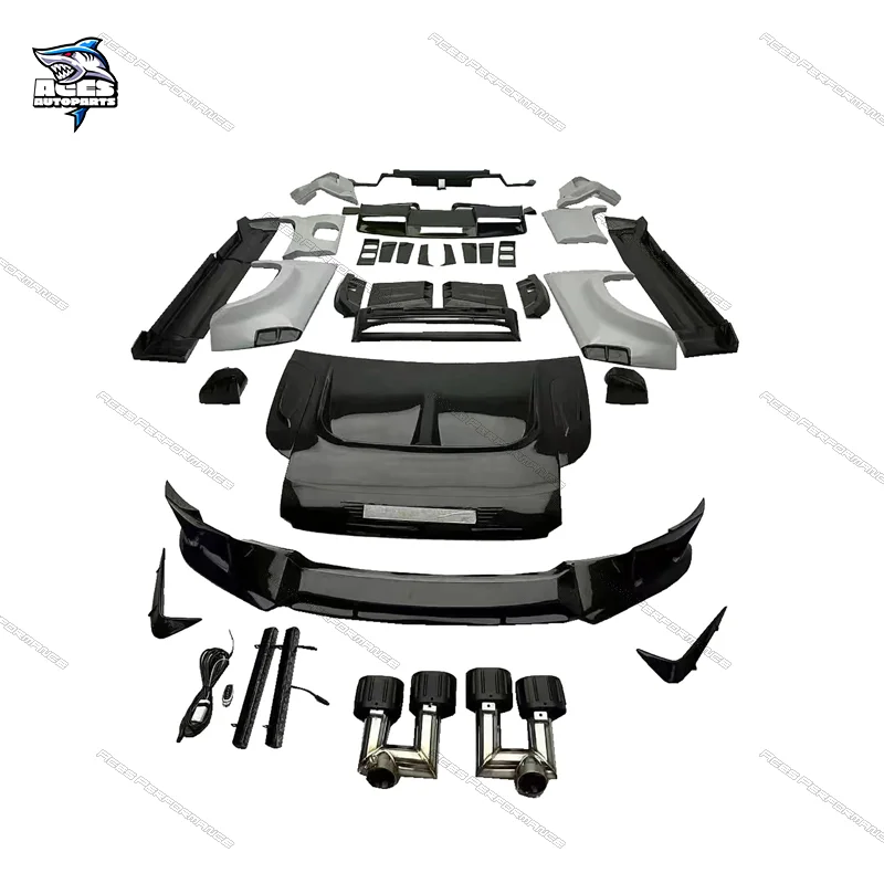 طقم جسم عريض من ألياف الكربون الجافة على طراز M لسيارة لاند روفر ديفندر محرك غطاء محرك السيارة سقف سبويلر طقم تحويل غطاء العجلة الاحتياطية