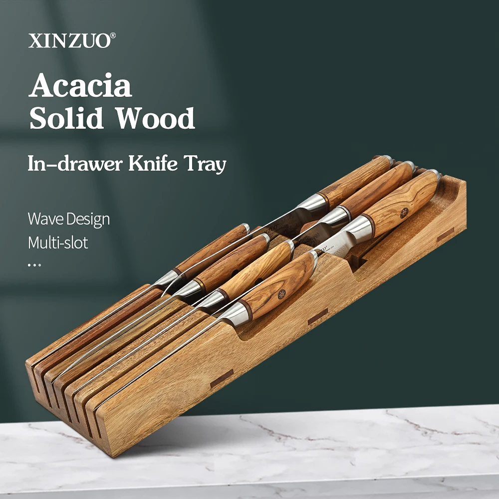 XINZUO Acacia Wood In-drawer Knife Holder Moisture-proof And Non-slip Design Stylish And Beautiful Not Easily Deformed Gift Box