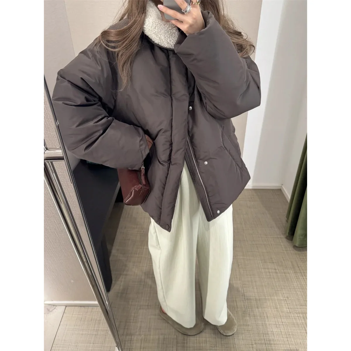 

Легкая теплая куртка-пуховик Low Classic с большими карманами в корейском стиле, вязаная, из полиэстера, с наполнителем из утиного пуха, для женщин