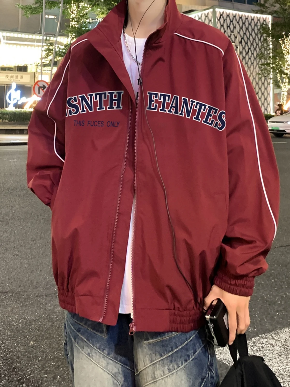 

Красная повседневная куртка-бомбер с воротником-стойкой для мужчин, весенне-осенняя, модная молодежная, брендовая, с застежкой-молнией