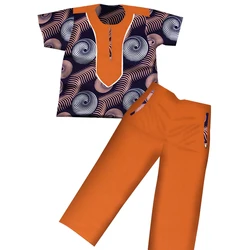 Boys Clothes African Dashiki Kids Clothing Short Sleeves Plus Solid Color Long Pant for Children Top Pants Suits WYT116