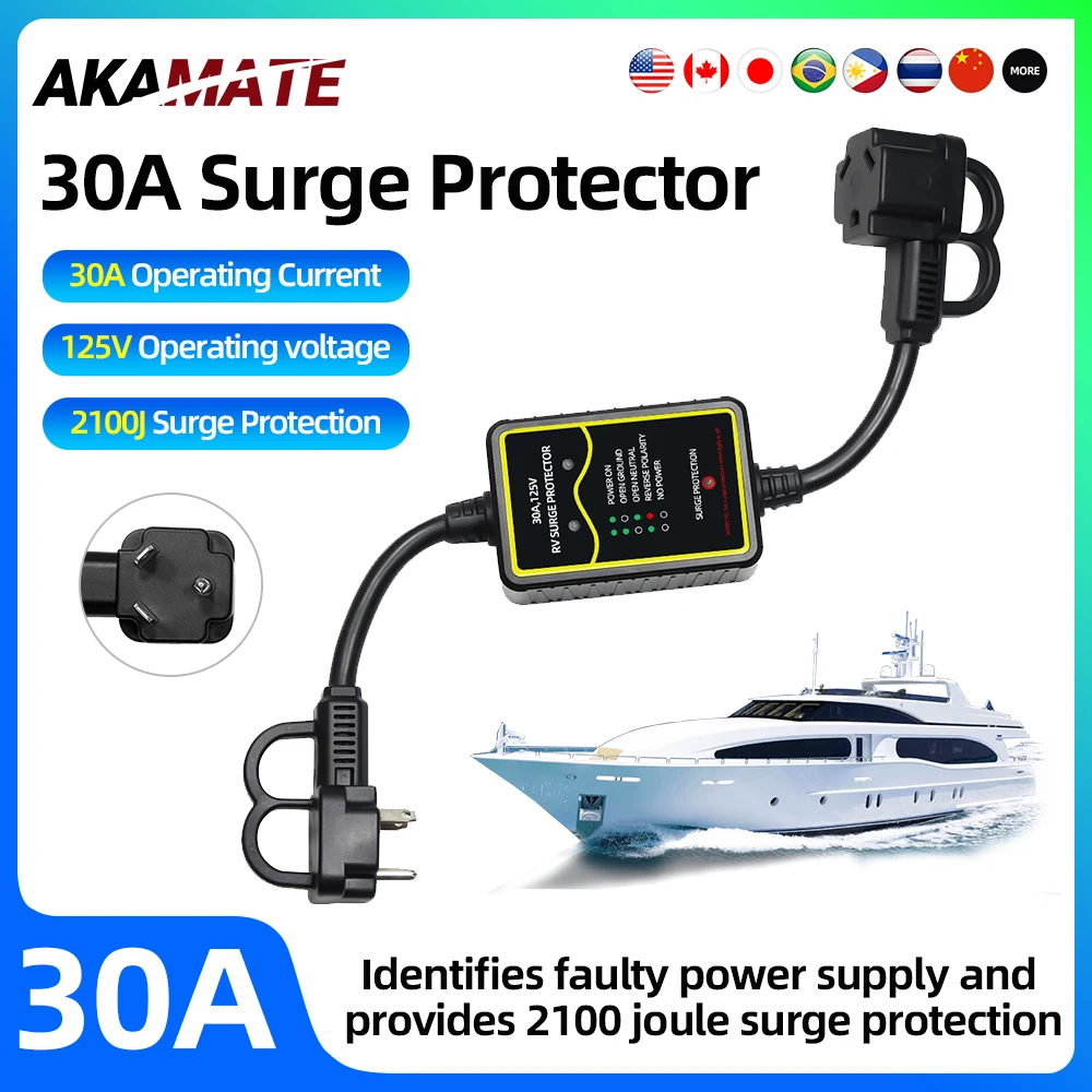 

2100 Joules Surge Protector High/Low Voltage Protection Circuit Analyzer 30Amp Full Protect for Marine Yachts Adapter Plug