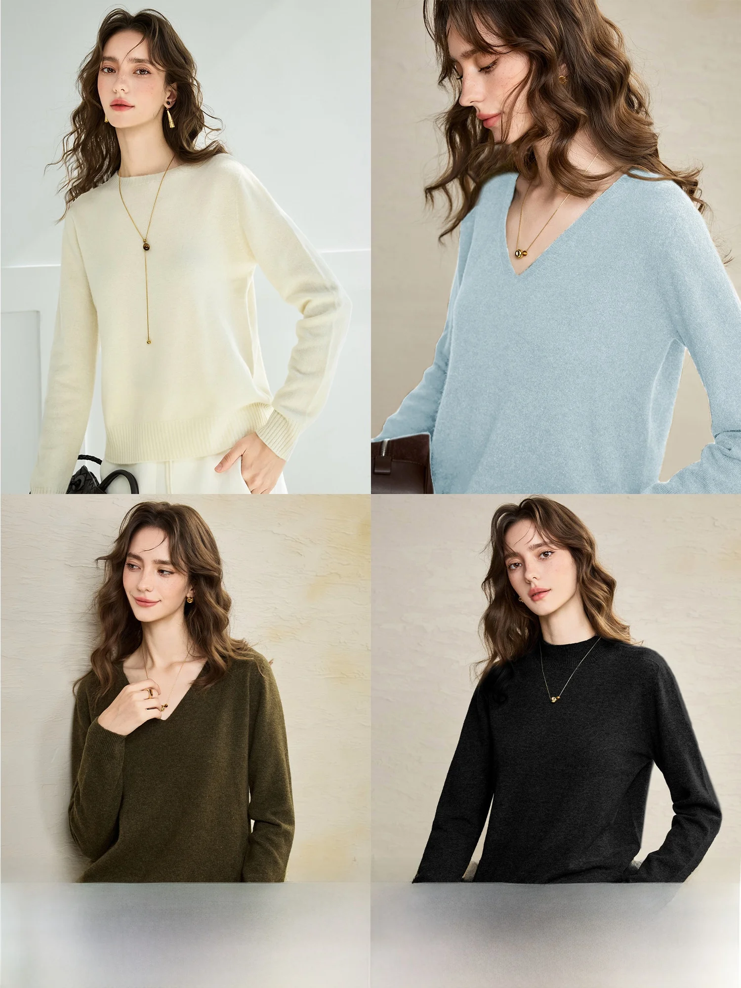 

NAGUAGU Soft Fine Wool Seamless Naked Knitwear Loose Fit Casual Style Women's Cashmere Blend Long Sleeve V-Neck Knitted Sweater
