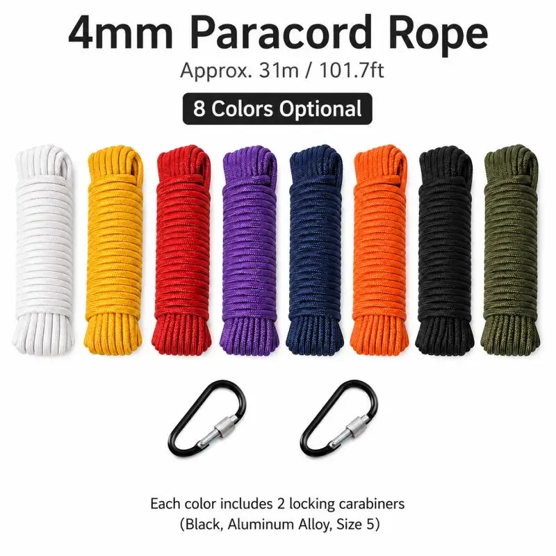 1/2/3/5sets 31m 4mm Paracord Hanging Rope Cord Climbing Camping Survival Gear Paracord Outdoor Climbing Rope