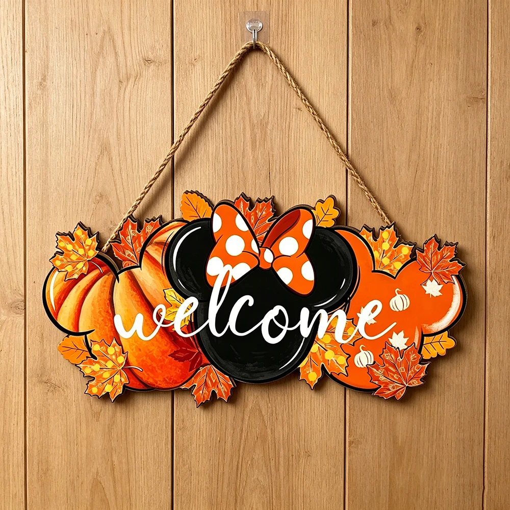 Cartoon Welcome Hanging Sign Entrance gate Porch Children's Room Entrance, Cute Thanksgiving Harvest Wall Hanging Ornament