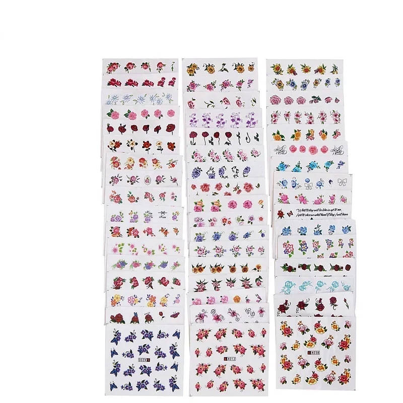 フラワーリーフ、幾何学模様、ミックスカラー、ネイルシール、水転写シール、スライド