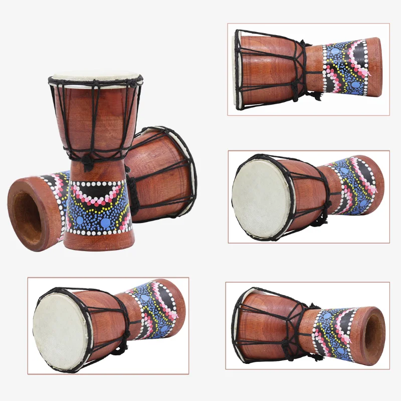 African Djembe 4 Inch Percussion Hand Drum for Sale Wooden Jambe/ Doumbek Drummer with Pattern Color Random