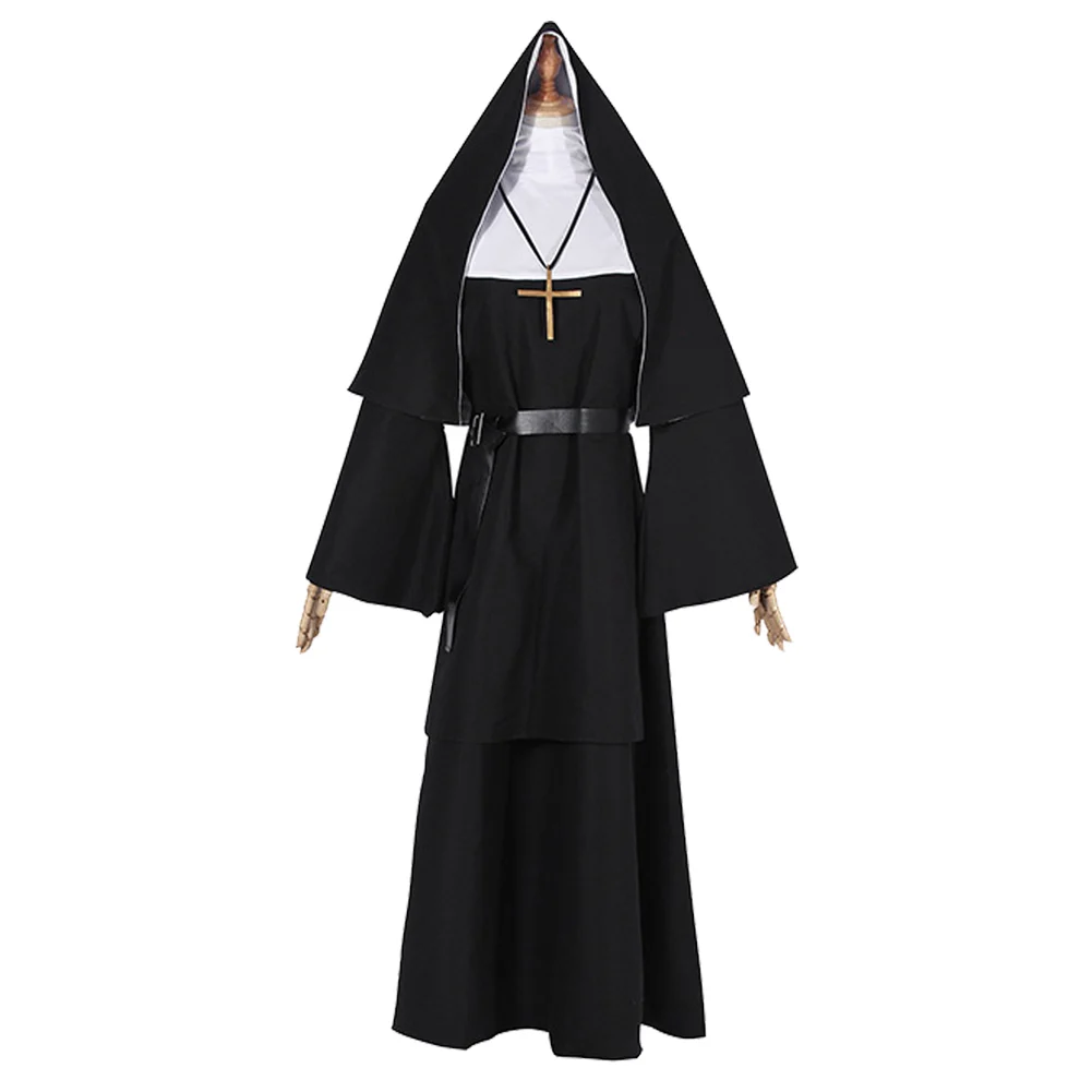 Nun Cosplay Fantasy Women Outfits Movie The Nun Costume Disguise Cross Necklace Adult Female Halloween Party Roleplay Clothes