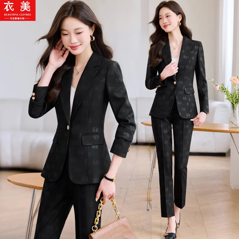 2025New High-End Printed Suit Formal Business Suit Fashionable Workplace Manager Suit Slim Fit Workwear