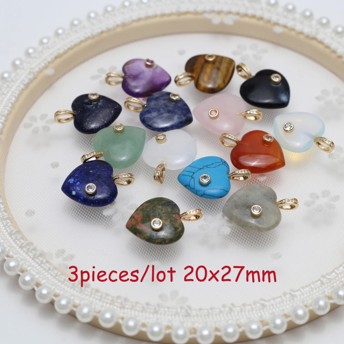 

3pieces/lot Crystal Agate Natural Stone Pendant Heart Shaped Charms for DIY Women Men Necklace Jewelry Making Accessories