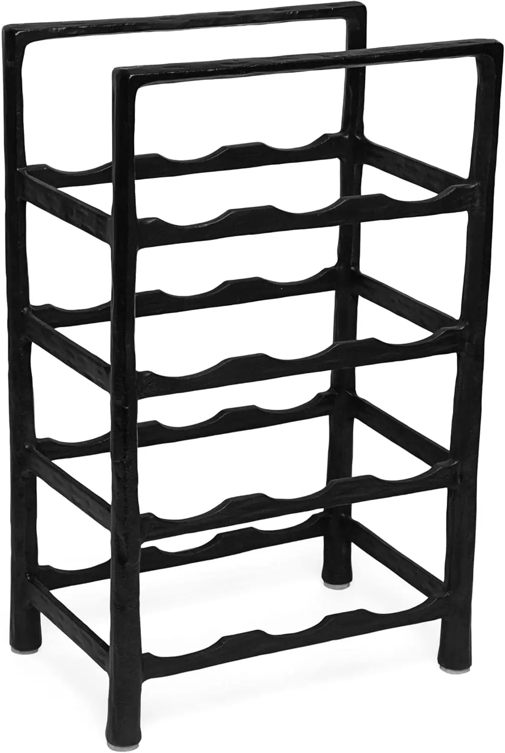 

12 Bottle Wine Rack - Free Standing Stand - Kitchen Countertop - Black Forged Metal - Vertical Shelf Storage Cabinet -