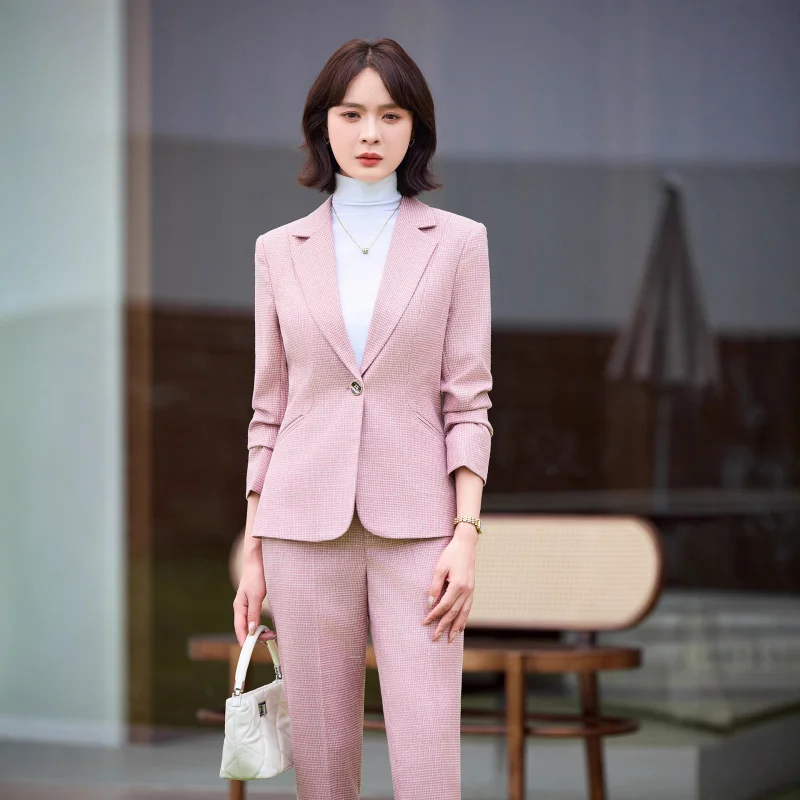 طقم بدلة نسائية جديدة لخريف 2025 بأكمام طويلة سترة وبنطلون احترافي ملابس عمل رسمية أنيقة وعصرية