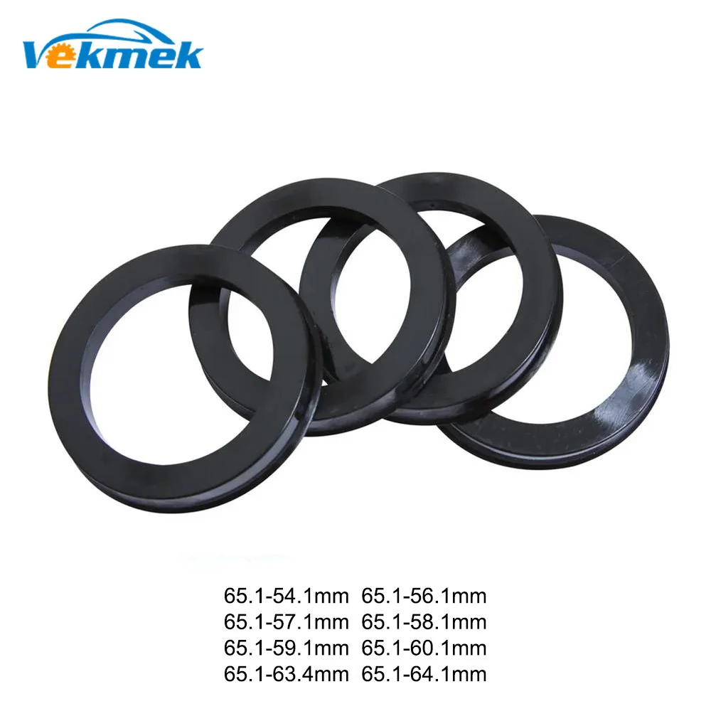 Anéis de cubo VEKMEK com diâmetro externo 65,1 mm interno 54,1/56,1/57,1/58,1/59,1/60.1/63,4/64,1 mm, 4 peças, anel centrado de cubo de roda de plástico preto