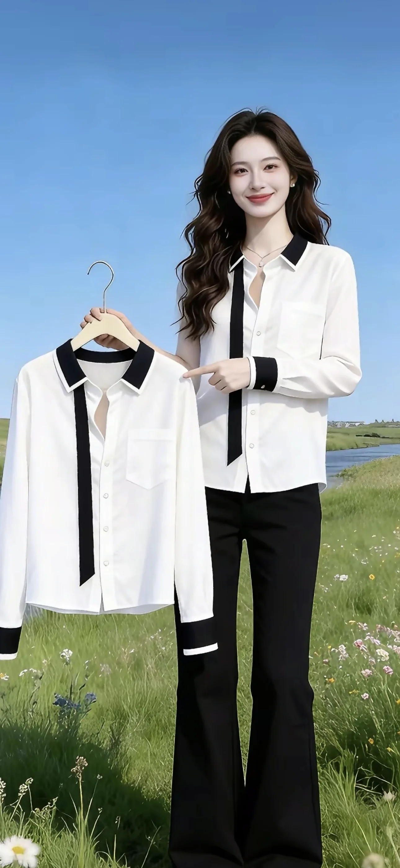 

Элегантная женская белая рубашка с длинным рукавом и цветовыми блоками, с воротником-стойкой, для ношения под одеждой, высококачественная, в деловом стиле, из полиэфирного волокна