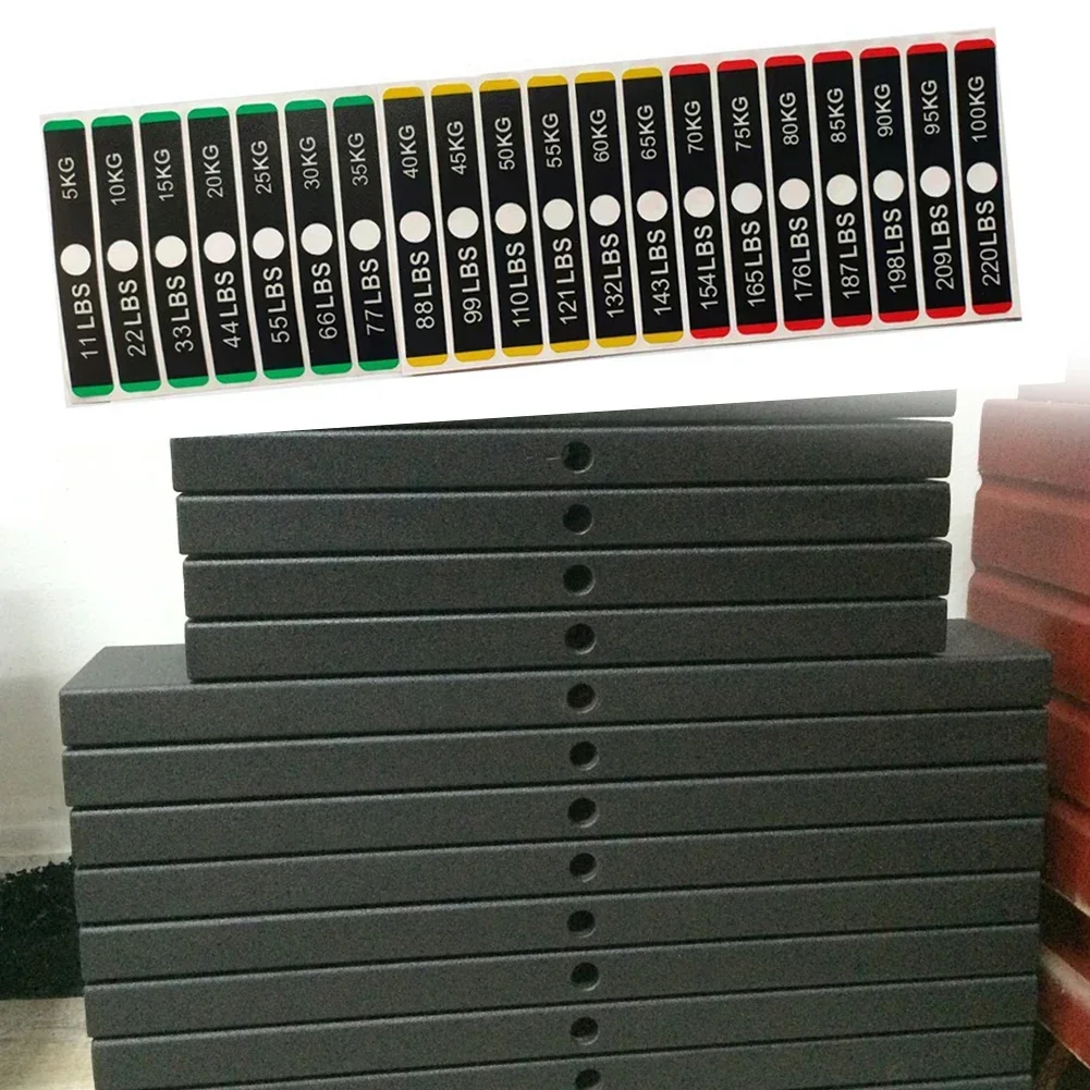 معدات اللياقة البدنية ملصقات الوزن الصالة الرياضية الوزن كومة تسميات عدد ملصقات PP 119*18 مللي متر ملحقات أدوات اللياقة البدنية