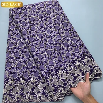SJD LACE Tessuto di pizzo di cotone africano 5 metri 2024 di alta qualità Austria nigeriano pietre di cotone per cucire pizzo donne vestito fai da te 4016