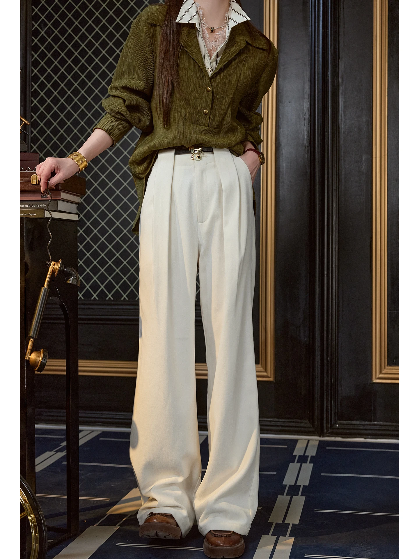 

Soft Dra Autumn Winter TUNT Nuan Nuan Pants Flattering Slimming Hidden Meat 3D Pleated Flat Waist Long Pants Women's Casual