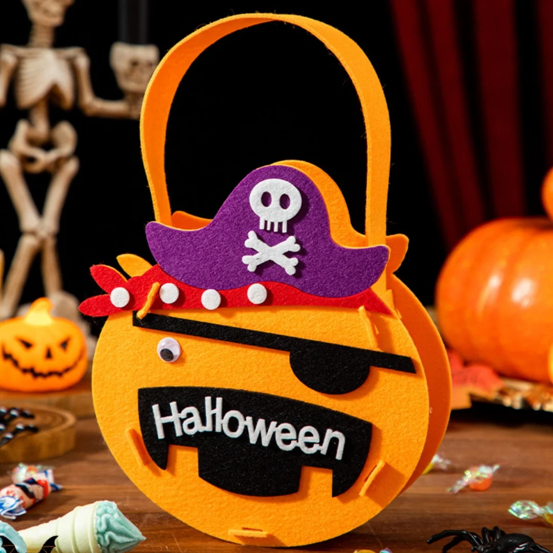 

Halloween Pumpkin Ghost Candy Bag Skeleton Bat Spider Decorative Felt Handbag Trick Or Treat Tote Kids Halloween Party Gift Bag