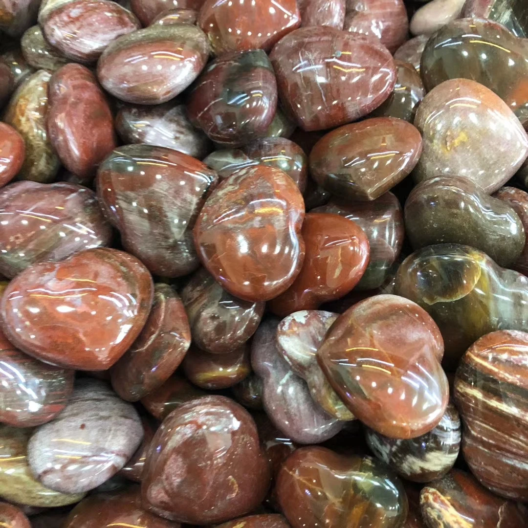 

5pcs Red Petrified Wood Heart Woodstone Fossil Pendant Crystal Love Heart Gemstone Necklace Reiki Healing For Lucky Gift
