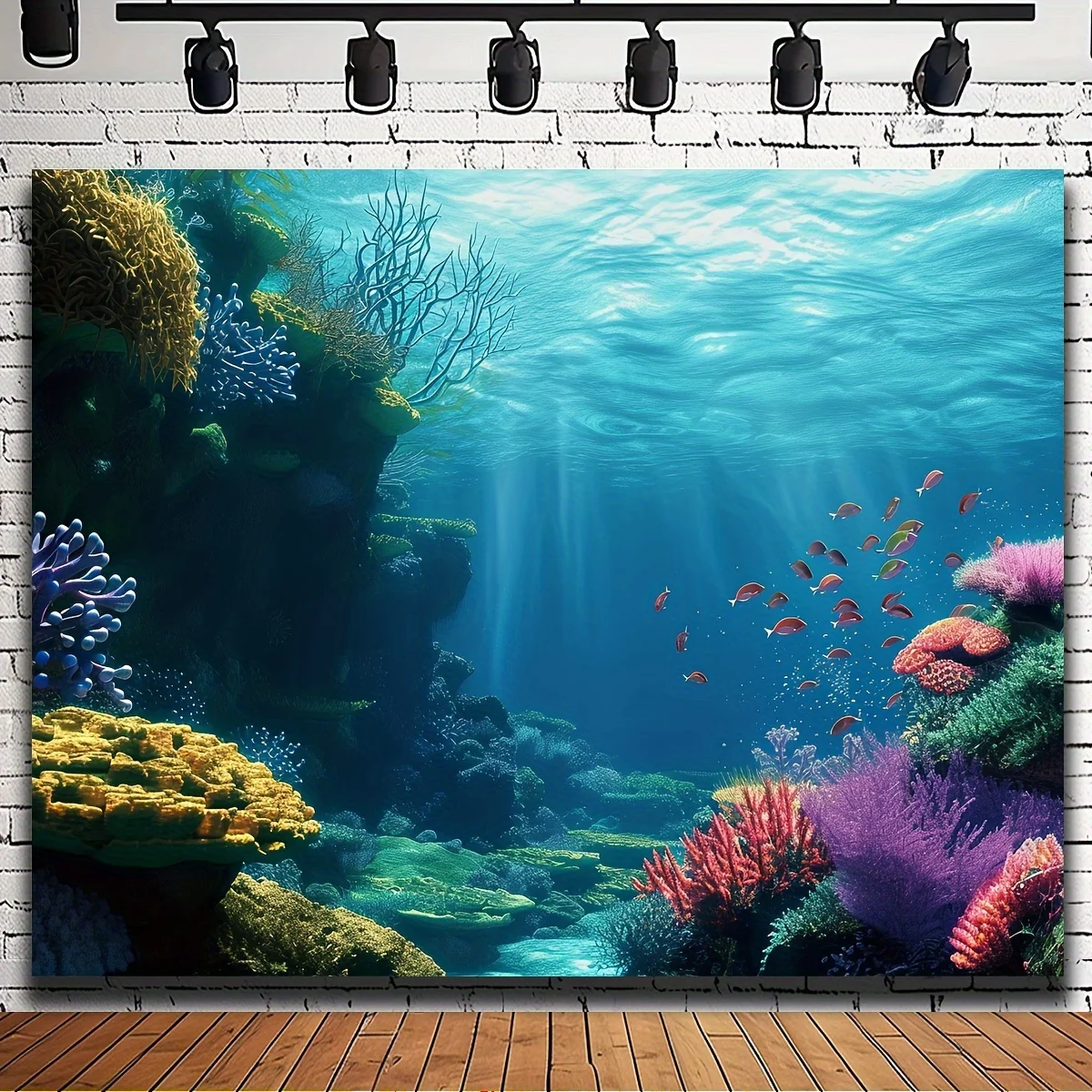 1pc Underwater Coral Reef Fish Ocean Scene 2D Flat Tapestry Backdrop For Aquarium Decor Marine Life Wall Hanging Art