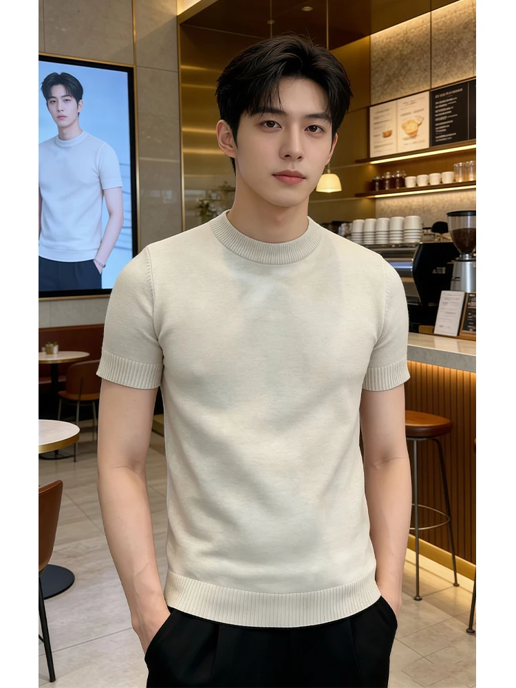 

Мужская трикотажная футболка Cleanfit Slim Fit с коротким рукавом, корейский стиль, для весны и лета, повседневная одежда