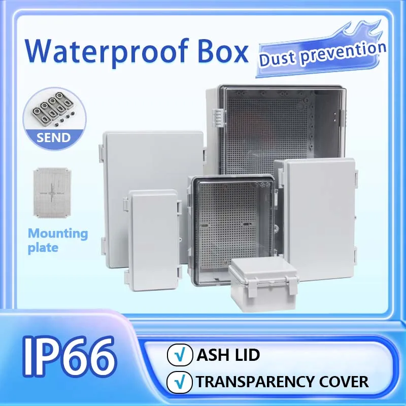 

IP66 Waterproof Gray/Transparent Cover Enclosure Power Junction Box ABS Plastic Hinge Outdoor Electronic Distribution Box