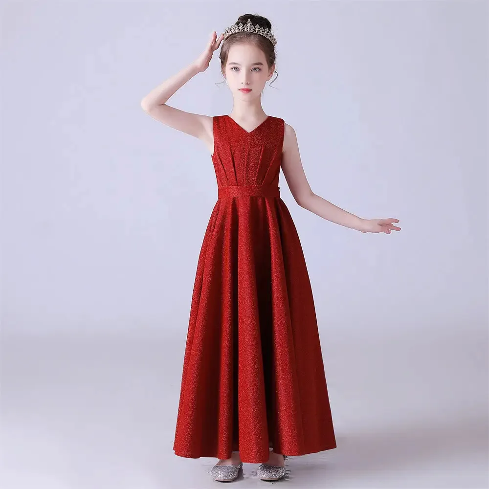 

KYDYNQJ Shiny Pleat Junior Bridesmaid Dresses Sleeveless Flower Girl For Wedding V Neck Kids First Communion For Teens