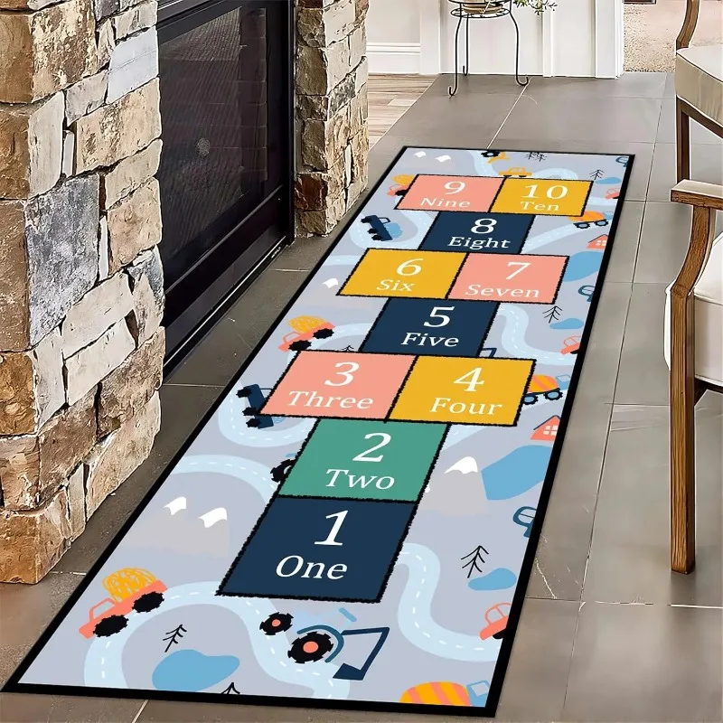 Colorful Hopscotch Runner Rug Cartoon Letter Children's Non-Slip Play Mat Fun Home Decor Children's Game Area Education Carpet