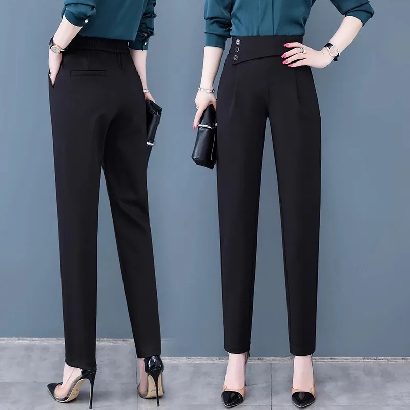 

Women's Harem Pants Spring Autumn Suit Pants Fleece Lined Slimming Versatile Casual Pants Petite Black Tapered Pants