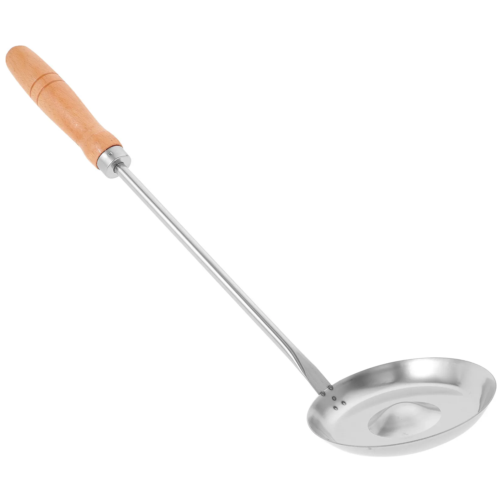 Wooden Handle Kitchen Spoon Stainless Steel Non-Stick Frying Tool Concave-Convex Design Ideal for Frying Snack Food
