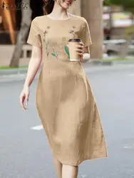 Elegant Summer Floral Embroidery Mid-calf Dress ZANZEA 2024 Women Vintage Short Sleeve Casual Party Sundress Holiday Vestido