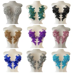 Handmade  Rhinestones Bodice Applique  sew on Beads sequins stones Patches Trimming  Accessory for Dress Clothes 1pair/bag