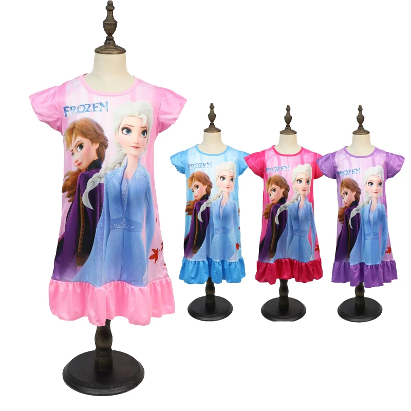 

2024 New Girls Dress Casual Frozen Elsa For Children's Summer Short Sleeve Pajamas Cartoon Disney Clothes Kids Pajamas Costumes