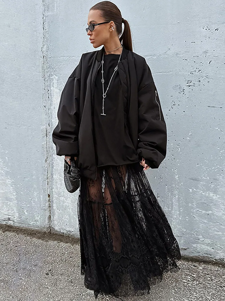Blubelle Summer New Black Lace Chic Long Skirt Sexy Perspective Niche Temperament Half Skirt Fashionable Women's Loose Skirt