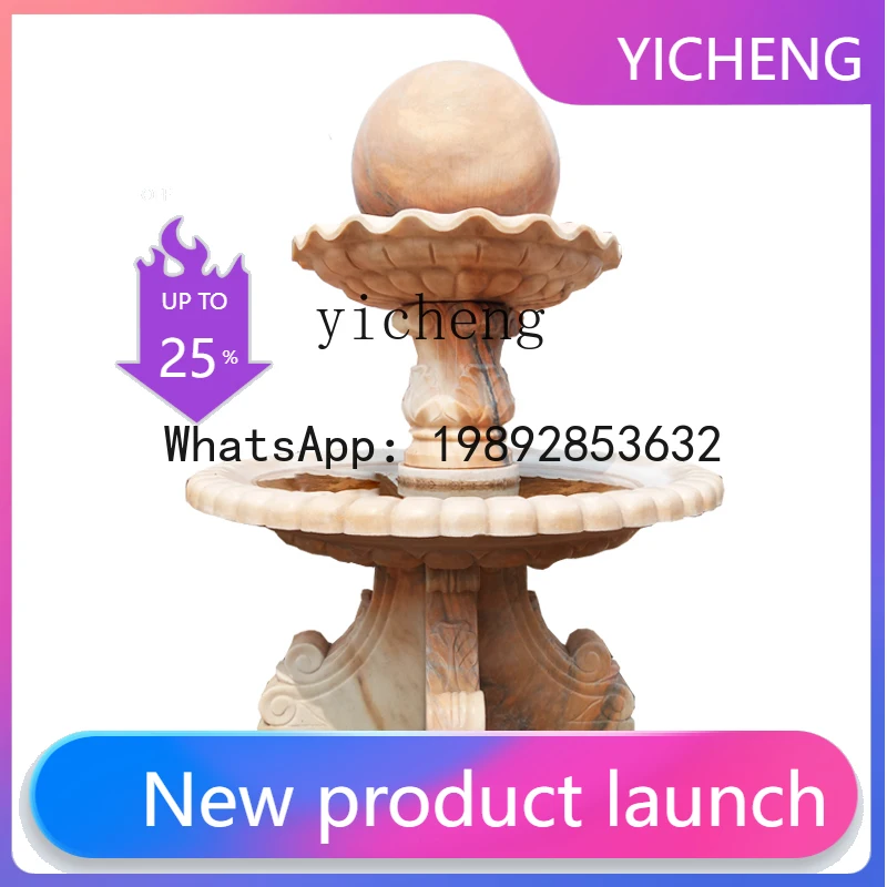 

X2 stone fountain outdoor courtyard marble European feng shui ball flowing water landscape ornament fairy garden