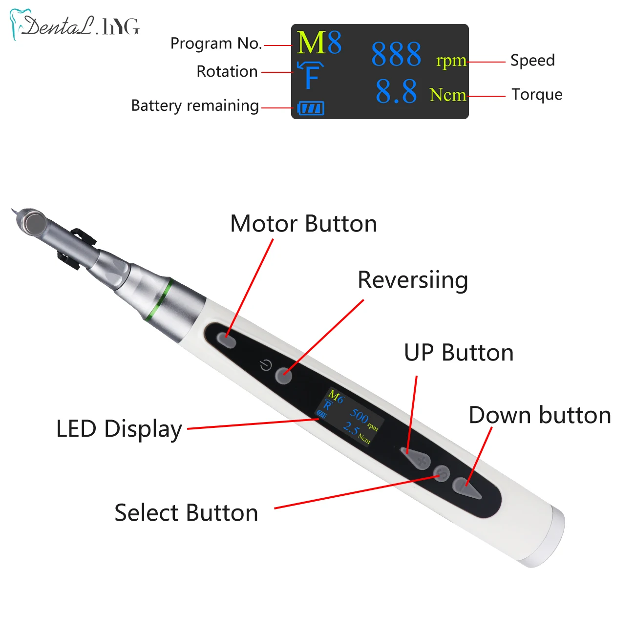 Dental Wireless Endo Motor Smart With LED Lamp 16:1 Standard Contra Angle Low Speed Handpiece Dentistry Endodontic Instrument