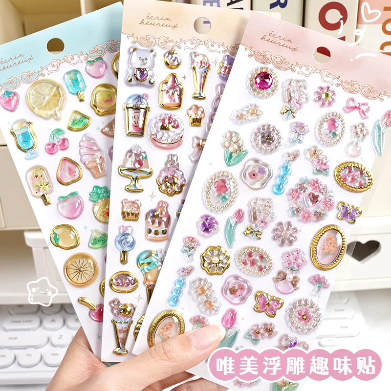 Kawaii Animals Angel Rabbit Flowers 3D Relief Stickers Scrapbooking DIY Journaling Stationery Diary Cute Stickers School Gift