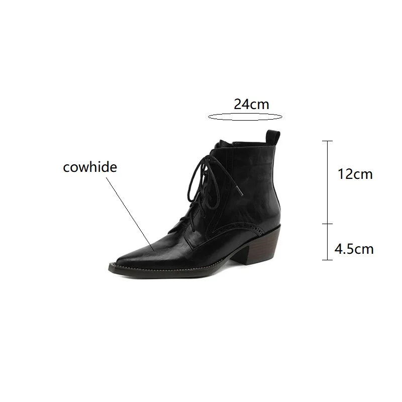 2023 Autumn Split Leather Women Boots Pointed Toe Chunky Heel Boots for Women Fashion Ankle Boots Winter Boots Zapatos De Mujer