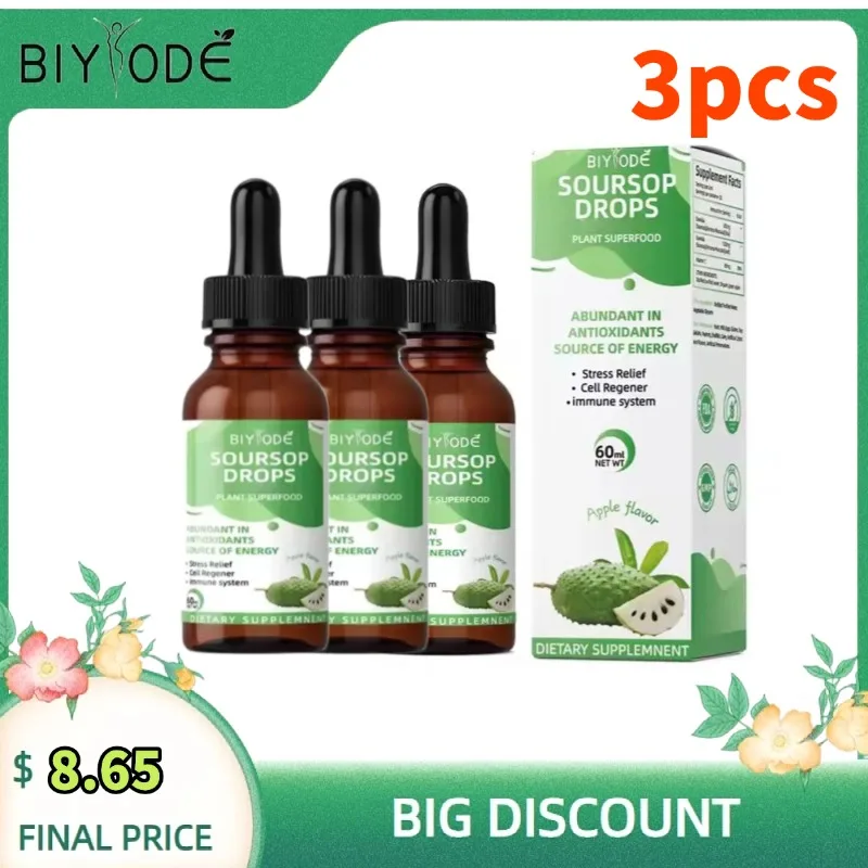 BIYDOE 3pcs Soursop Drops All Natural Plant Super Food Helps The Immune System Rich In Antioxidants Promotes Healthy Digestion