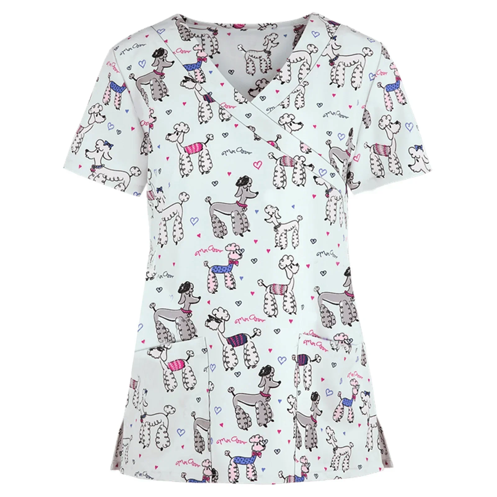 2024 Short Sleeve Fashion Casual Slim Top Spring and Summer New Women's Printed Pullover Nurse Uniform