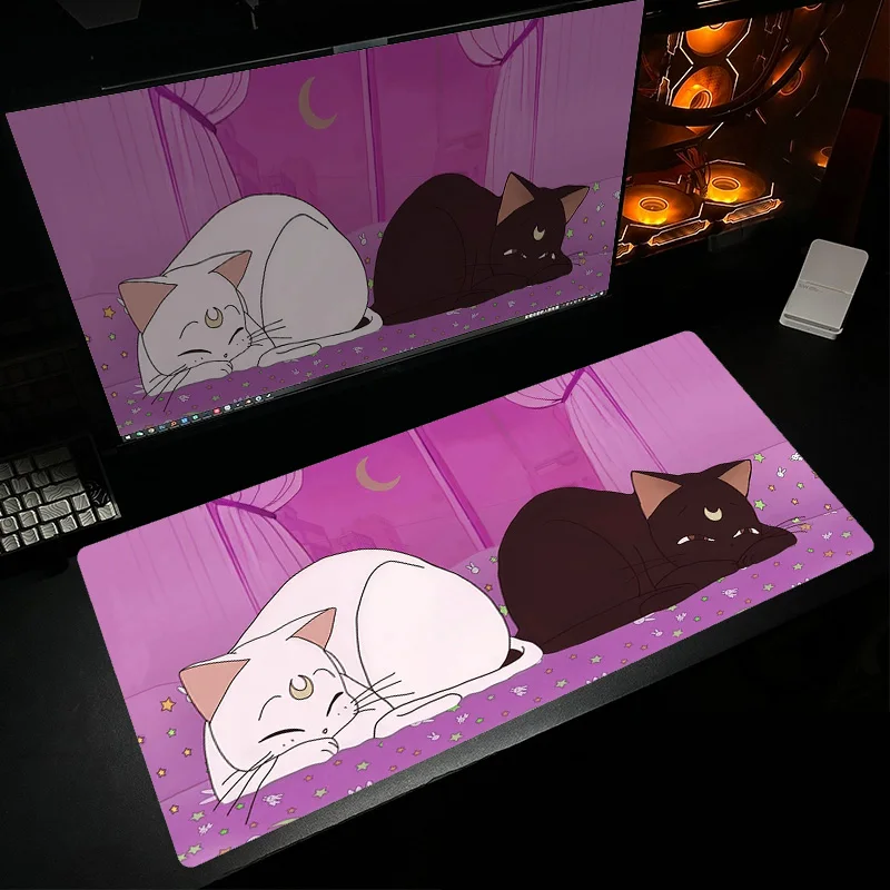 Duża podkładka pod mysz Luna i Artemis Podkładka na biurko Gaming Laptop Cute Anime Pink Pastel Podkładki pod mysz Kawaii Cat Rozszerzone akcesoria do gier — zdjęcie produktu 4