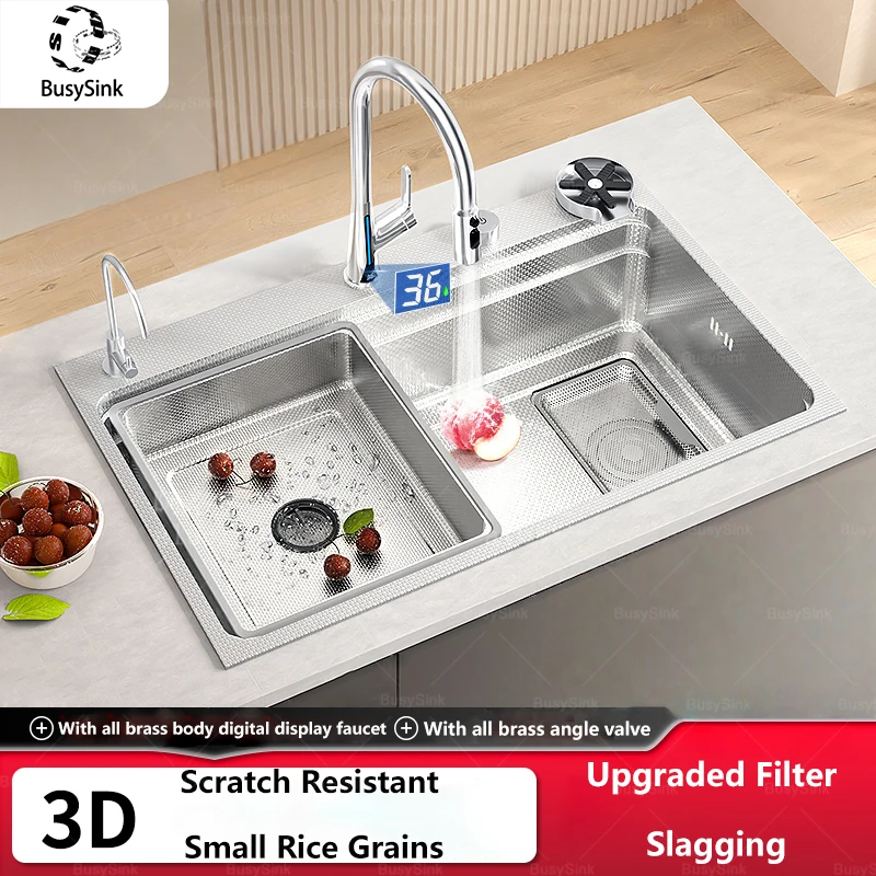 

Кухонная мойка из нержавеющей стали 304, необрастающая, против царапин, рисовые гранулы, тиснение, большой слот с одним слотом, бытовой слот для мытья посуды