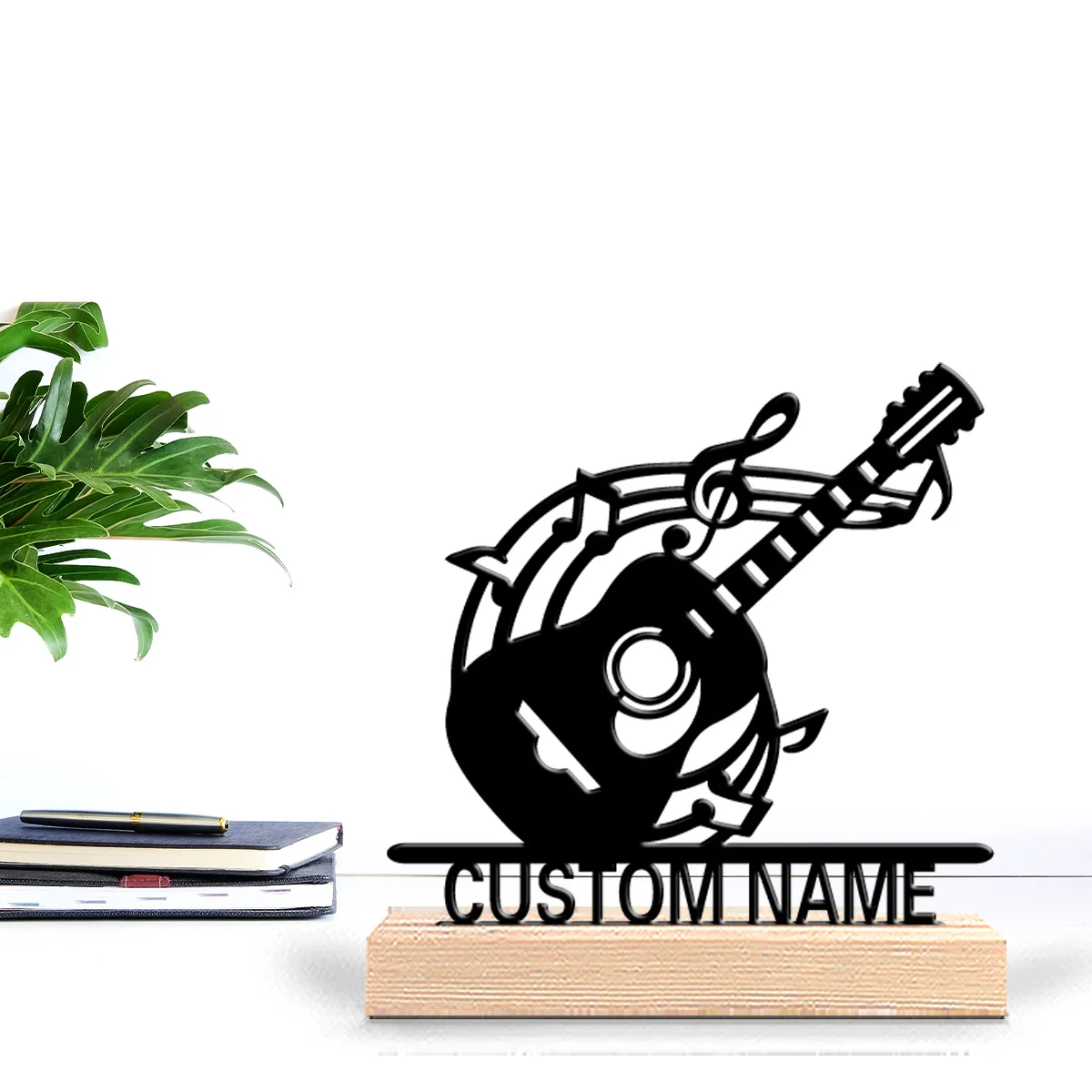 1pc Stylish Personalized Custom Guitar Metal Statues Vibrant Desk Sculpture with Wooden Base, Ideal for Eclectic Homes, Global