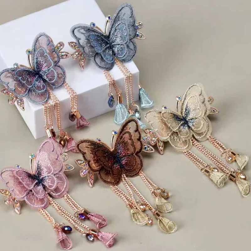 Fashion Double Layered Butterfly Tassel Hair Accessories for Women Gifts Retro Elegant Hair Clip Headwear Jewelry Bride Tiara