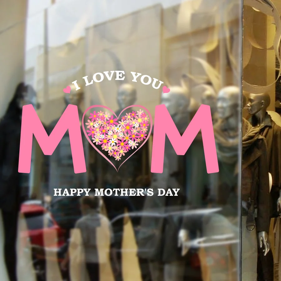 1pc Mother's Day MOM Heart Flower Wall and Window Sticker, Suitable for Store Window,Living Room,Bedroom,A Grateful Gift for Mom