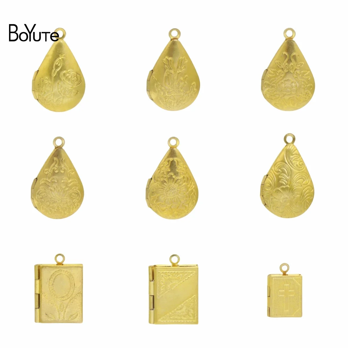 BoYuTe (50 Pieces/Lot) Water Drop Shaped Brass Lockets Photo Locket Pendant Charms Can Open Diy Jewelry Accessories