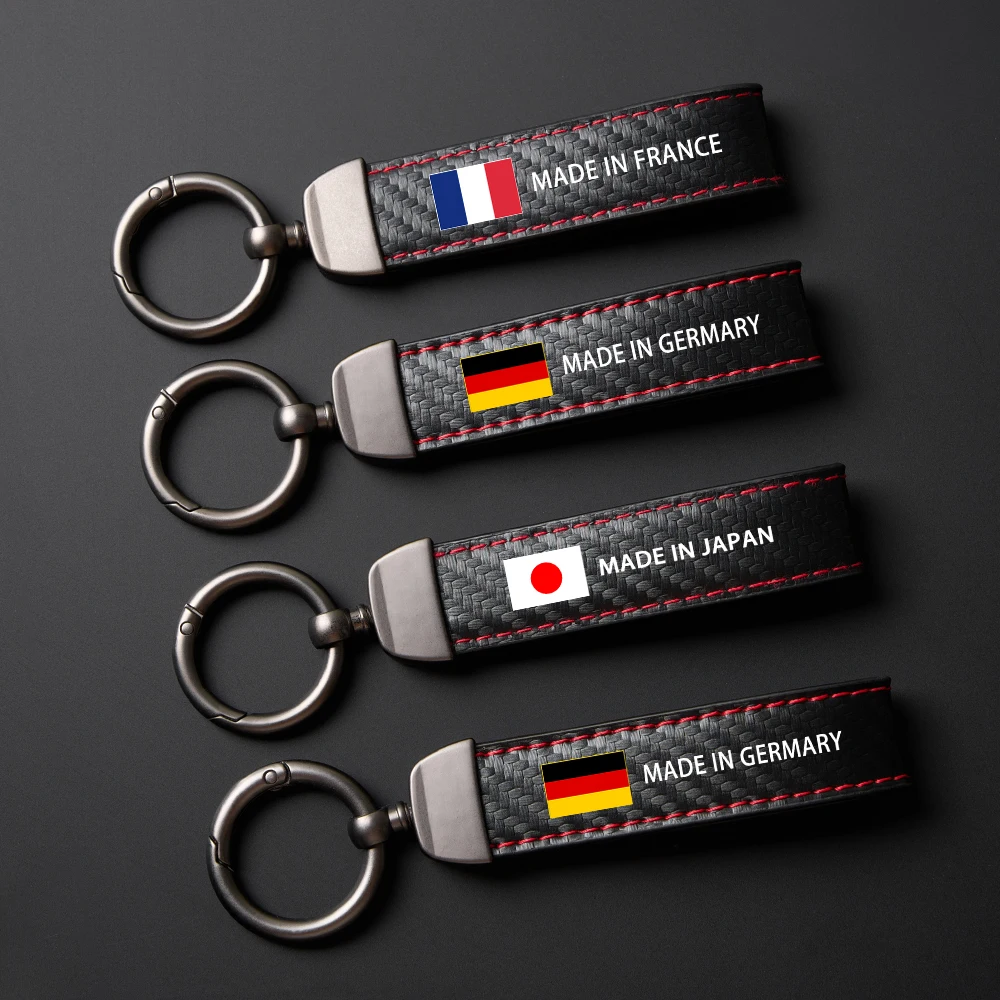 1Pc Sale Germany France Japan Flag Luggage Bag Tag Carbon fiber Leather KeyChain Motorcycle Key Accessories